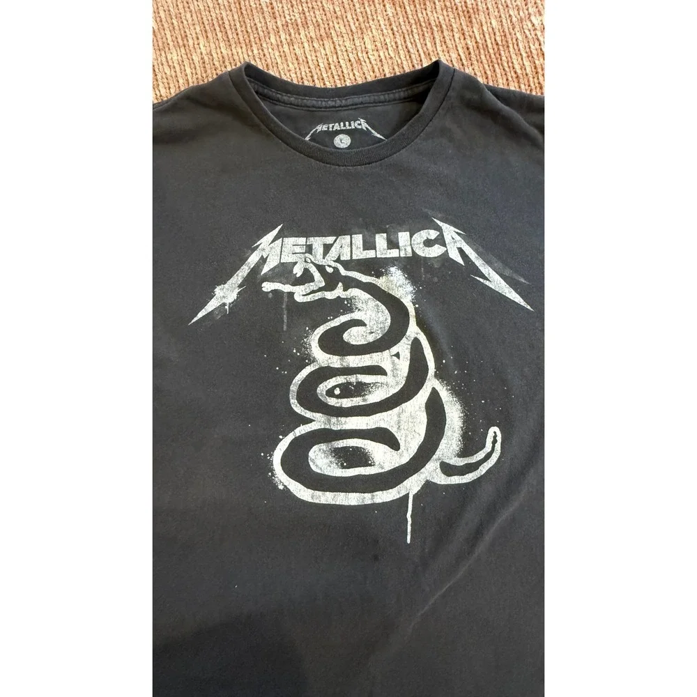 Metallica Black Album Snake Graphic T-Shirt Mens Large Black 100% Cotton Tee